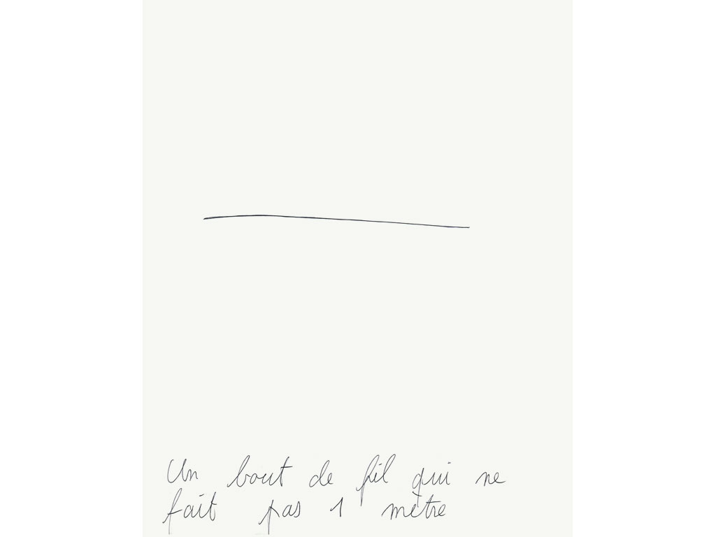 Claude Closky, ‘Un bout de fil qui ne fait pas 1 mètre [a piece of thread that doesn’t mesure 1 meter]’, 1994, ballpoint pen on paper, 30 x 24 cm.